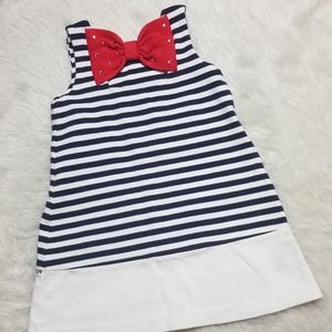 Girl's blue/white striped dress w/ red bow 6
